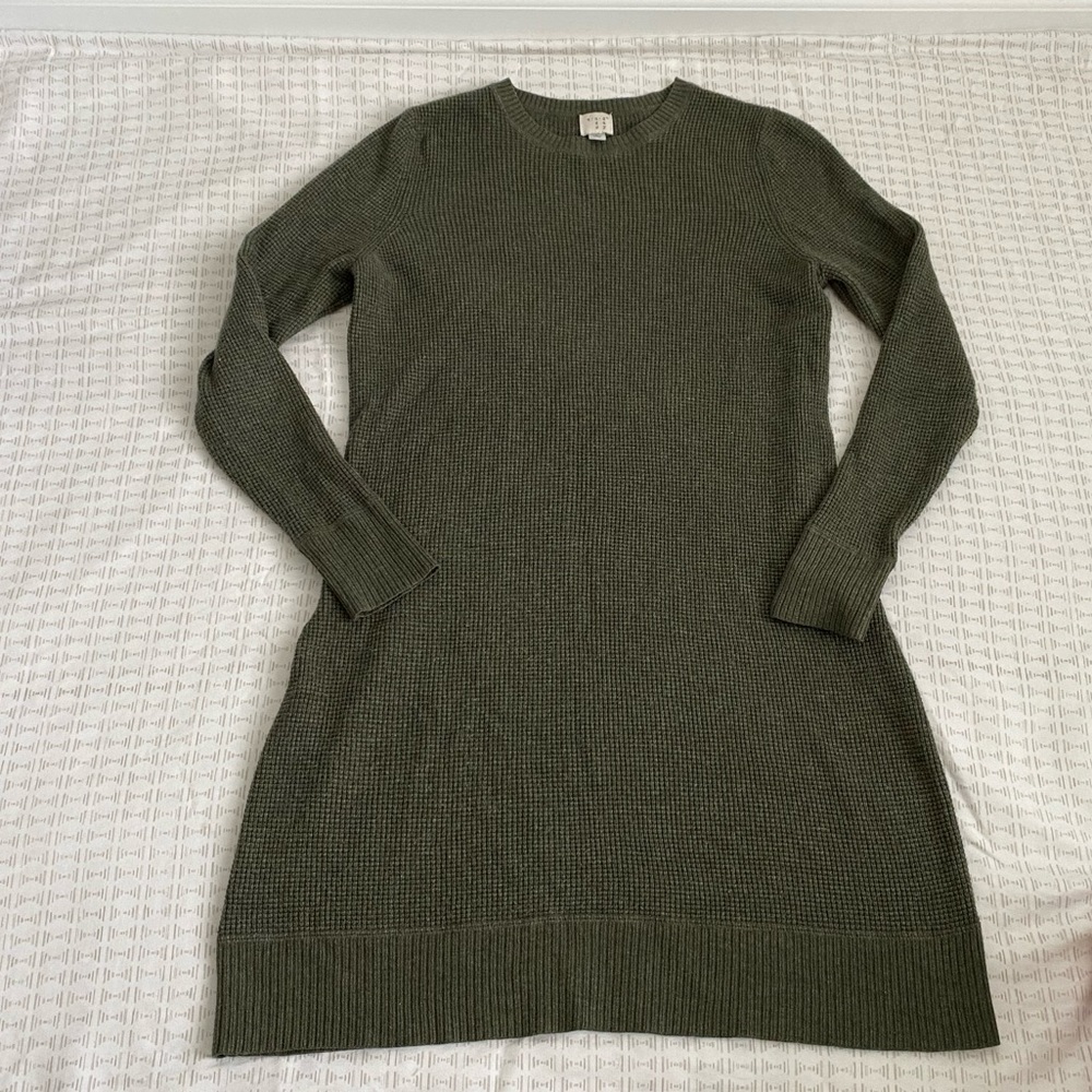 A New Day Olive Green Long Sleeve MIDI Sweater Dress